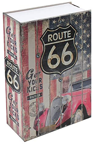 Foreverup Coffre-fort à Livre avec Serrure à Combinaison, 24 x 15,5 x 5,5 cm, pour Bijoux, Argent et Objets Précieux, Bureau/Maison (Route 66)