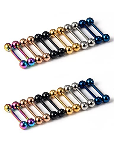 Oufksiyy 24pc 14G 16G Mixed Color Surgical Stainless Steel Straight Barbell Tongue Rings Bars Piercing 5/8 Length 16mm 9/16 inch 14mm Tongue Piercing Jewelry for Women Men, Metal, not known