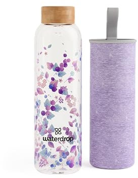 waterdrop® Borraccia in Vetro 600ml – Borraccia Personalizzata con Tappo in Bambù, Custodia Neoprene, Antigoccia, BPA Free – Borracce Design per Sport, Ufficio, Viaggio, Casa