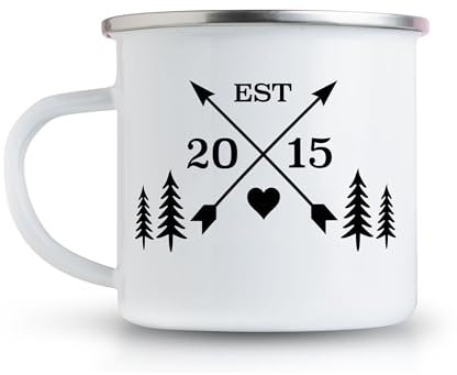 Pink Positive Git for 10 Year Anniversary, Tin Year Gift Camping Mug, Enamel Mug Personalised Camping Coffee Cup