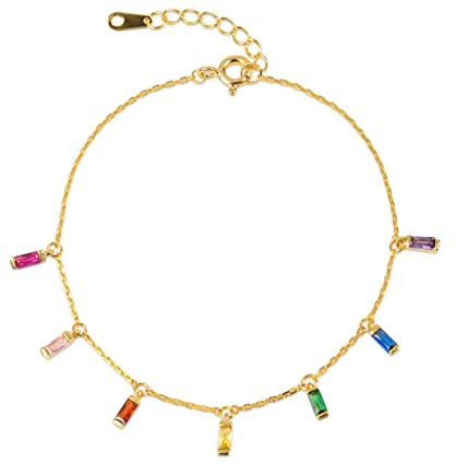 namana Zartes Charm-Armband Damen 925 Silber oder vergoldet – Feines Armband mit farbigen Zirkonia-Steinen, elegantes Schmuckstück für Frauen und Mädchen, edles Design, Geschenk im Etui