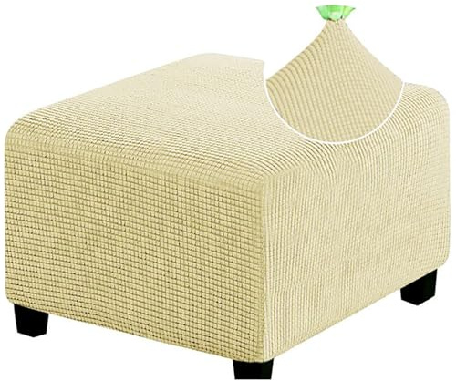 Uavchy Hockerbezug, Stretch-Jacquard-Fußhocker-Schonbezug, mit elastischen Fußhocker-Schonbezügen, staubdichte, abnehmbare, waschbare Fußstützen-Hockerb,Beige
