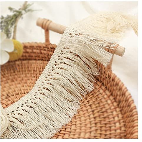 Yurosiay 15m×6cm Cinta de algodón con flecos Vintage Bordado de ganchillo con borlas Banda ancha de flecos para coser Cinta decorativa de flecos Conjunto de borlas para ropa, cortinas, accesorios de