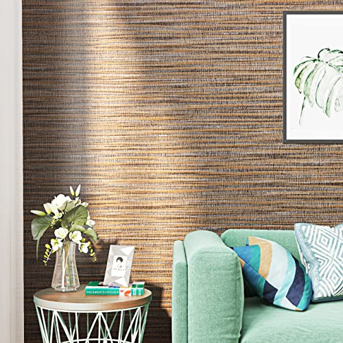 FunStick 15.7x472 Grasscloth Peel and Stick Wallpaper Removable Tan Brown Faux Grasscloth Wallpaper Textured Self Adhesive Brown Contact Paper for Cabinets Room Walls Furniture Desk Renter Friendly