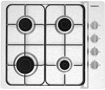Corberó - Placa de Gas 7.5 KwCPGS423X | 4 Fuegos | Gas Butano | Sin Autoencendido | Válvula Seguridad Corte de Gas | Desconexión Automática de Seguridad | Kit de conversión a gas natural | Inox