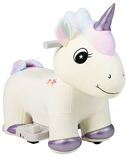 COSTWAY Gioco Cavalcabile Elettrico per Bambini, Peluche Cavalcabile con Manubrio Antiscivolo Musica e Rivestimento con Cerniera Lavabile, per Bambini 3 Anni+ (Unicorno)