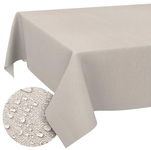 Stoff Tischdecke Textil Tischwäsche Tischtuch Baumwolle Polyester abwaschbar Uni Ornament Damast Jacquard Gewebe waschbar Beige Grau 350x140cm Schnittkante