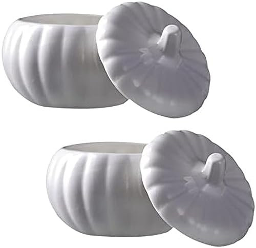 Confezione Da 2 Zuccheriera In Ceramica Con Coperchio, Zuccheriera In Ceramica A Forma Di Zucca, Zuppiera A Forma Di Zucca Pentola Da Dessert Con Coperchio Per Casa E Cucina, 400 Ml,Constructive23