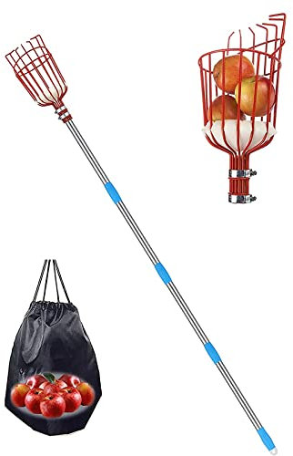 LekLai Obstpflücker, Obstpflückerstange Mit Korb, Teleskopierbarer Apfelpflücker, Obstgreifer, Für Obstgärten, Plantagen/4M/13Ft