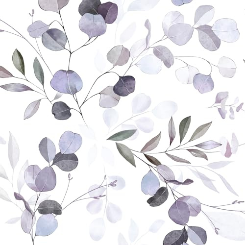 Fvlow Purple Leaf Peel and Stick Wallpaper - Vintage Leaf Vinyl Wrap Kitchen Worktop Covering - Self Adhesive Thick Greenery Floral Wallpaper for Bedroom Furniture Stickers - 44.5cm x 300cm
