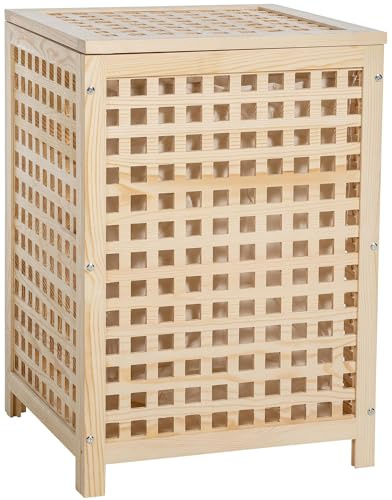 CLP Wäschebox I Wäschetruhe Und Aufbewahrungsbox Aus Holz I Moderner Wäschesammler Mit Deckel I Wäschebehälter Mit Gitter Zur Belüftung, Größe:L