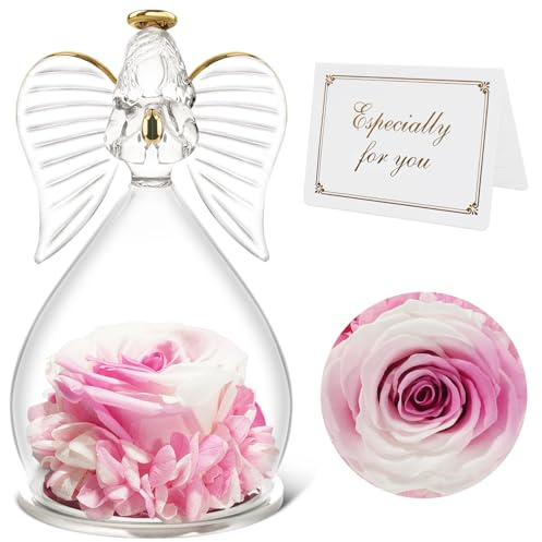 Qinqinxin Ewige Rose Engel Geschenke für Frauen | Ewige Rose im Glas mit Engel Figur Infinity Rose Geschenk, Geburtstagsgeschenk für Mutter Oma zu Weihnachtstag Muttertag