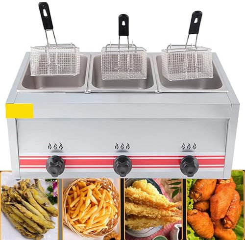 Friteuse en acier inoxydable de qualité supérieure avec paniers et couvercles Friteuse professionnelle au gaz GPL pour des aliments parfaitement frits,D