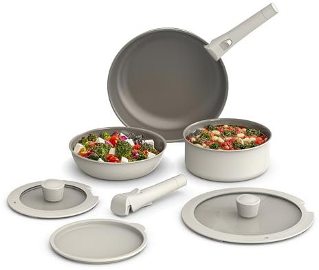 bella 8 Piece Removable Handle EverGood™ Non-Toxic Cookware Set, Oatmilk