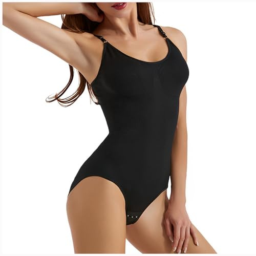 ChMLQX Shapewear Damen Bodysuit,Bodysuit Women Vielseitige Bauchweg,Tank Top Jumpsuit Figurformender Body Shaper mit Verstellbare Träger(L)