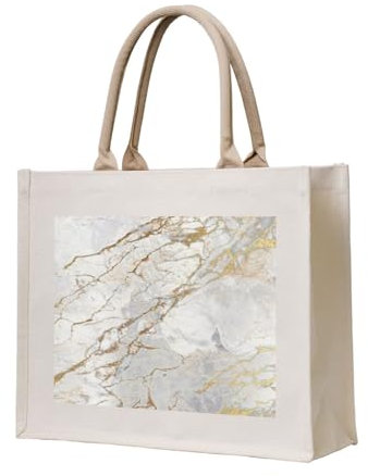 YWSOTRE Weiß Grau Silber Perlmutt Gold Pinsel Marmor, Tragetasche Canvas-Tasche Einkaufshandtasche Einkaufstüten, Mehrzweck-Schultertaschen