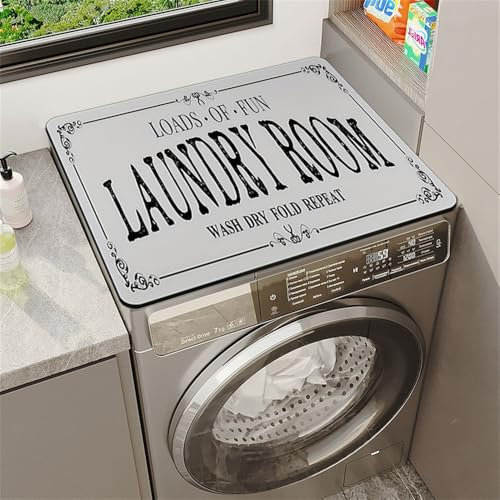 Highdi Housse de Protection pour Machine à Laver Top, Coussin de Machine à Laver Antidérapant Housse de Machine à Laver pour Machine à Laver Ou Sèche-Linge (Lettres Grises,40 * 120cm)