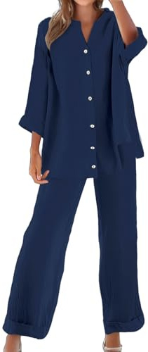 Tuta Donna Elegante Completo Casual Set Estiva Taglie Forti Gamba Larga Comodi Stampa Vita Alta Larghi Manica Corta Camicia e Pantaloni Due Pezzi Completi Eleganti Comoda