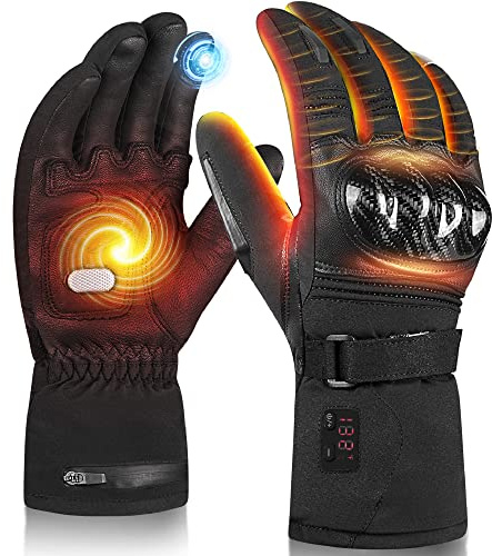 Heated Motorcycle Gloves, 2700mAH Rechargeable Heated Gloves for Men Women, Temperature Display Winter Gloves for Outdoor Skiing Cycling Fishing Hunting