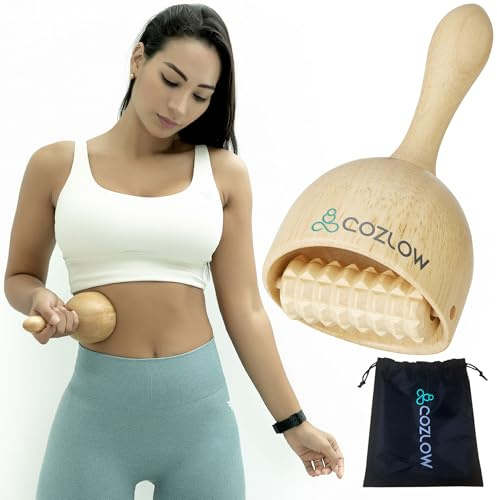 Cozlow - Coppetta di Maderoterapia con Rullo - Massaggiatore di Maderoterapia per Scolpire il Corpo - Strumento Massaggio in Legno per Drenaggio Linfatico e Cellulite