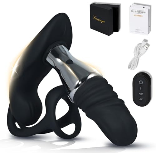 AMAZBEE Vibrateurs Anaux pour Hommes, Anneau de Prostate à électrochocs avec 10 Vibrations Anal Massager Butt Plug SM Extreme Man Sex Toys (L)