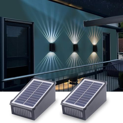 Fosingut Lámpara de Pared Solar para Exterior 2 PCS,CCT Aplique Solar Exterior LED Luz de Pared Up & Down,Impermeable IP65 Luces Solares LED Exterio Jardin para Porche,Camino,Valla,Patio