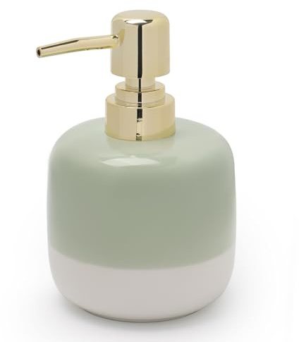 Asashizen Keramik-Seifenspender, grün und weiß, zweifarbiges Spleißen mit Goldpumpe, schlichtes Design, zylindrische Lotionspenderflasche, nachfüllbare Flüssigkeit für Küche, Bad, Waschraum