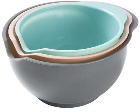 Cheeren Lot de 3 bols mélangeurs avec bec verseur emboîtables pour économiser de l'espace – Antidérapants, sans BPA, passent au lave-vaisselle – Fournitures de cuisine et de pâtisserie (vert, rose,