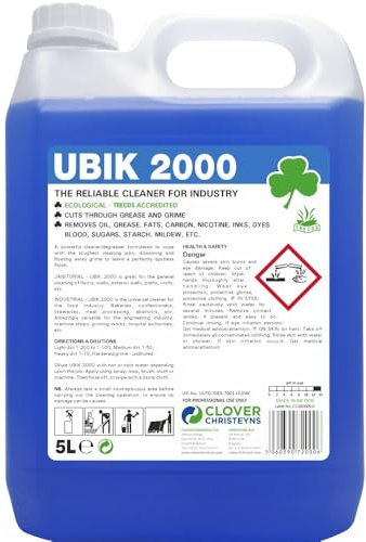 UBIK 2000 Industrial Cleaner and Degreaser, 5L, Professional Strength, Multi-Surface (5 Ltr) Christeyns Clover