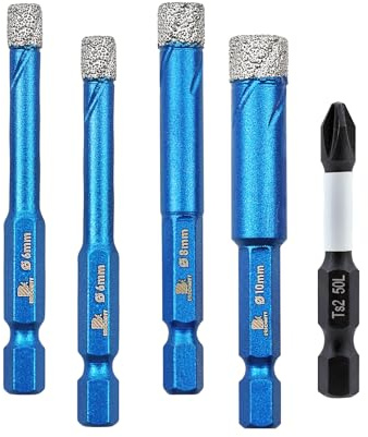BRSCHNITT Punta diamantata per trapano con punta per cacciavite Phillips PH2 magnetica antiscivolo, 1/4 x 2 5/16 3/8, set di punte per trapano per piastrelle in porcellana, ceramica, pietra,