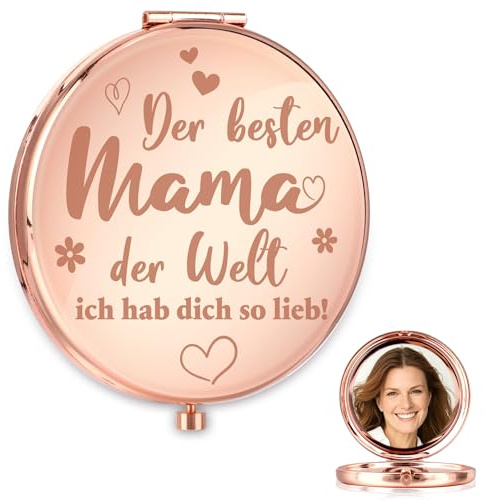 DPKOW Beste Mama der Welt Taschenspiegel Klappbar Deutsch, Muttertagsgeschenk für Mama, Roségold Kosmetikspiegel mit Vergrößerung, Geschenk Muttertag Schminkspiegel Klein taschenspiegel Mini Spiegel