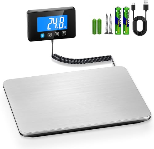 Bilancia digitale per pacchetti, 200 kg/10 g, precisione, bilancia da piattaforma e bilancia postale con LCD, tara/hold, USB-C e batterie, bilancia digitale per magazzino, ufficio, casa, bilancia per