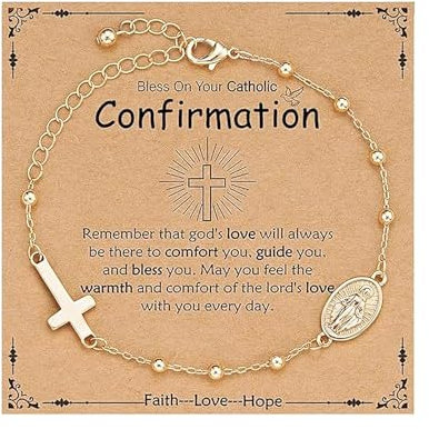 ZWWOGE Bracelet en or avec pendentif en forme de croix et rond, cadeaux communion, cadeau de baptême, bracelet croix en or pour femmes et hommes