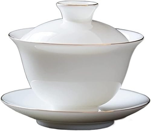 Tasses à thé Bols Service à thé Bol couvert Tasse Suet Jade Porcelaine blanche Gaiwan Tasse à thé Soupière en céramique faite à la main Service à thé pour la maison Verres Voyage Cérémonie chinoise (