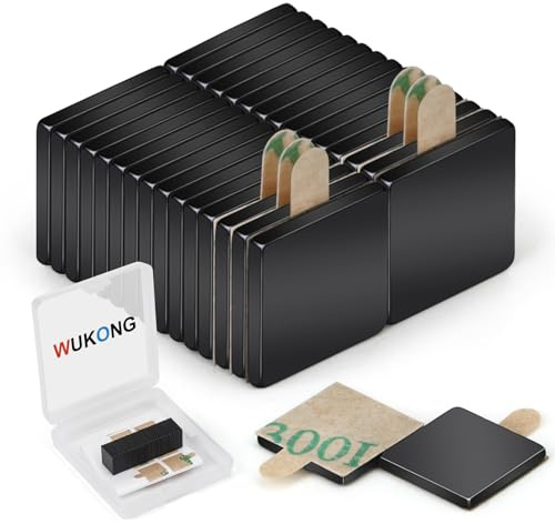 Wukong Imanes de neodimio autoadhesivos, 10 × 10 × 1 mm, 30 unidades de mini imanes de agarre fuerte, imanes negros pequeños, imanes adhesivos para pizarras magnéticas de cristal, oficina y pizarra de