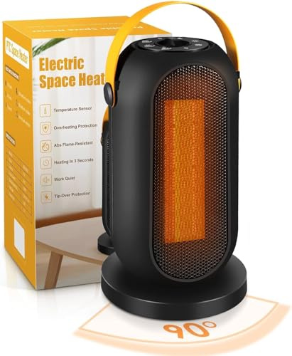 Space Heater Portable, Electric Fast Heating Thermostat, 90° Oscillating Personal Mini Heater Fan with Overheat & Tip-Over Protection for Home Office