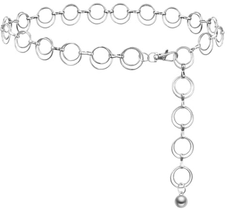 QingWing Cinture a Catena in Metallo, Catena Cintura con O Ring, Regolabile Squillo Cinture da Donna Gioiello, Alla Moda e Versatile Adatto per Donne, Camicia, Jeans, Vestito, Argento