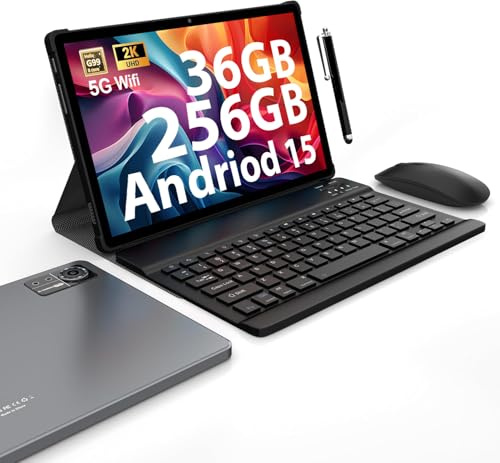 FASTWD Tablet Android 15-11 Pollici Tablet in Offerta,5G WiFi,36GB RAM + 512GB ROM,5G WiFi,Octa Core,9580mAh,Foto AI 16MP+8MP,GPS,tablets con Tastiera,Mouse,Grigio