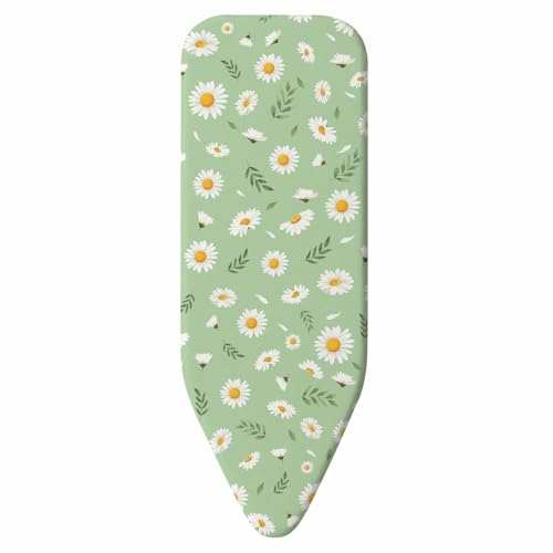 Daisy Green Ironing Board Cover 130 × 40 cm, Thick 3mm Cotton Felt Padding, Drawstring Tightening & Lock, Resist Scorching and Staining, Heavy Duty Padded Iron Board Covers