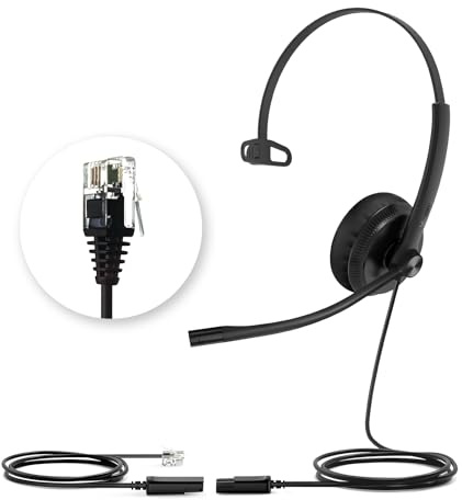 Yealink YHS34 Casque téléphonique avec connecteurs RJ9 et QD Compatible avec Les téléphones Poly, Avaya, Snom et Grandstream Casque Mono-auriculaire Confortable avec Microphone