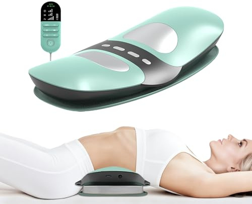 Masajeador Lumbar Eléctrico, 4 en 1 Masajeador de Espalda Inalámbrica con Tracción Airbag, Compresas Calientes, Masaje Vibratorio, Electroterapia EMS,Alivio del Dolor Lumbar