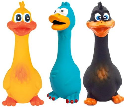 DNTHYRIN 3PCS Squeaky Dog Toys, Rubber Dog Toys, Interactive Pet Play for Family and Outdoor Activities, Set of 3 Assorted Animal Designs in Black, Yellow and Blue