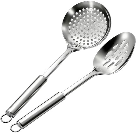 Strainer Spoons for Cooking,Long Handle Grease Scoop | 2 Pieces Metal Soup Skimmer - for Vegetable Meat Pasta Noodle Hot Food Serving Hot Frying Cooking