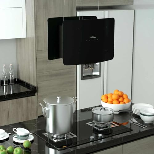 QUAHEAS Hanging Island Hood with Touch Sensor, LCD Display, Tempered Glass, 55 x 37 x 62-137 cm, 3 Speeds, LED Lighting, Stainless Steel, Cooker Hood for Kitchen, Exhaust and Recirculation, Quiet