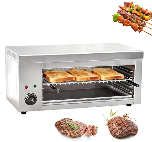 2000W Salamandergrill, elektrisk stekgrill, grill för ostsmältning med avtagbara plattor, matvärmare i rostfritt stål för hemmabruk, väggmontering eller bänkskiva, 50℃-300℃