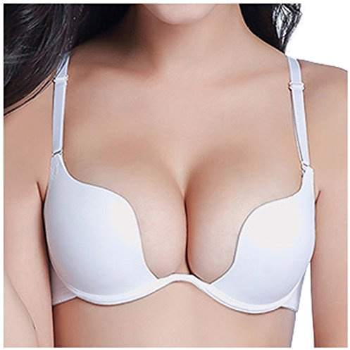 Nanier Damen Deep U Push Up Multiway Convertible Plunge BH Unterwäsche Weiß 80B