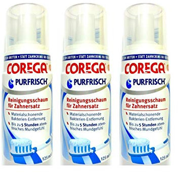Corega Purfresh Lot de 3 mousses nettoyantes pour prothèses dentaires 125 ml
