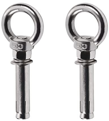MroMax Lot de 2 boulons à œil M12 x 80 mm en acier inoxydable 304, Goujon d'ancrage avec manchon pour béton - Pratique pour la fixation d'ingénierie - Argenté
