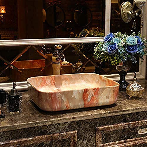 Wieoc Vasque à Poser Lavabo rectangulaire Salle de Bain rétro marbre céramique hôtel Anti-éclaboussures lavabo lavabos
