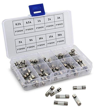 CELIMS - Boite de 100 Pièces Fusible Verre, 5x20mm (0,2A 0,5A 1A 2A 3A 5A 8A 10A 15A 20A)